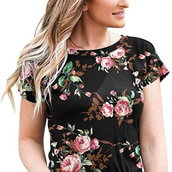 DouBCQ Womens Casual Short Sleeve Jumpsuits Elastic Waist Jumpsuit with Pockets - Picture 4 of 4